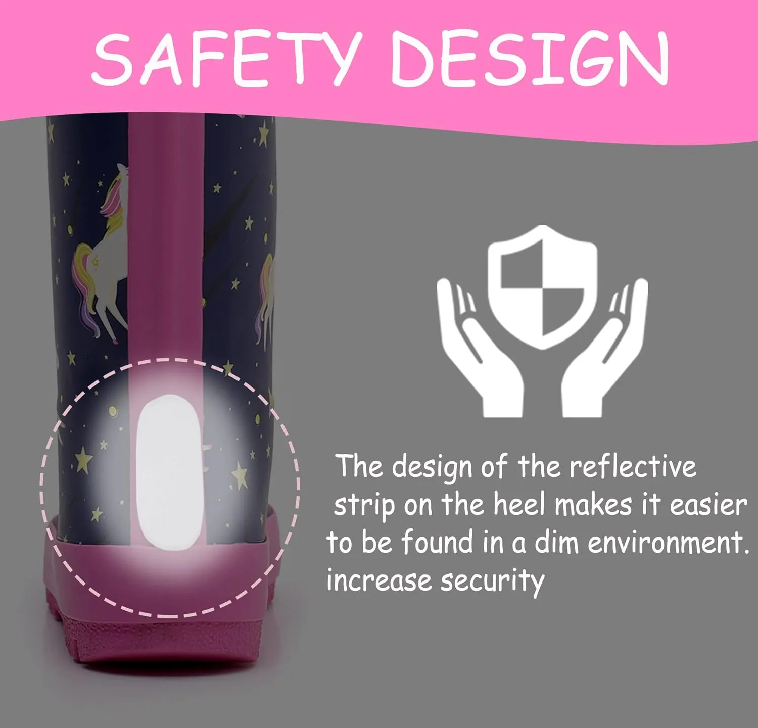 Toddler Rain Boots with Easy-On Handles, Waterproof Rubber Kids Rain Boots for Girls and Boys, in Fun Printed & Colors Unisex-Child Outdoor Rain Boots