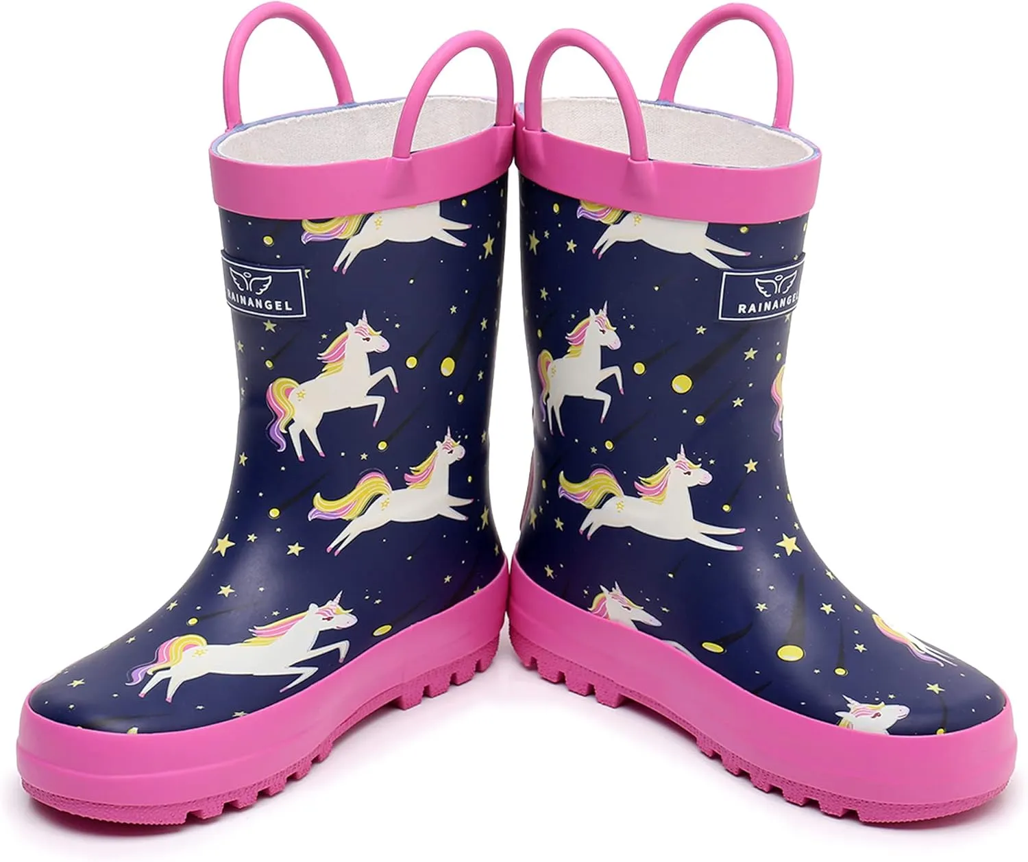 Toddler Rain Boots with Easy-On Handles, Waterproof Rubber Kids Rain Boots for Girls and Boys, in Fun Printed & Colors Unisex-Child Outdoor Rain Boots