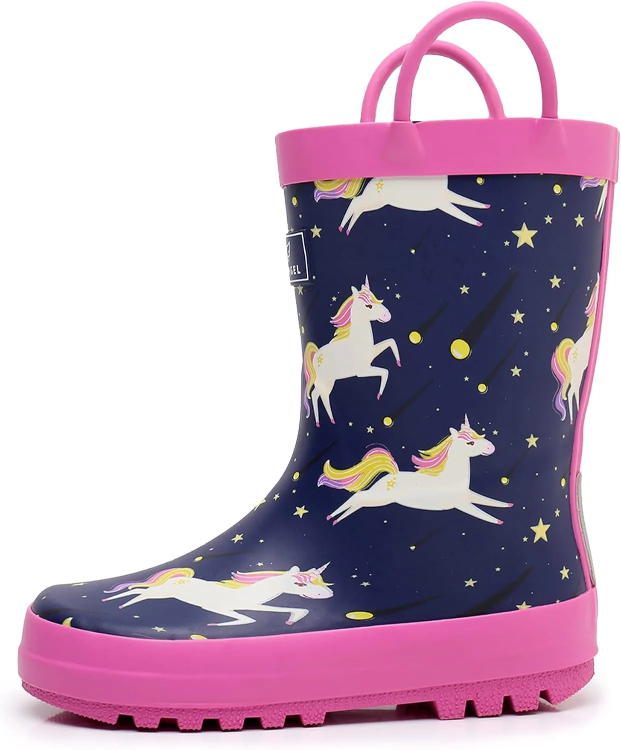Toddler Rain Boots with Easy-On Handles, Waterproof Rubber Kids Rain Boots for Girls and Boys, in Fun Printed & Colors Unisex-Child Outdoor Rain Boots