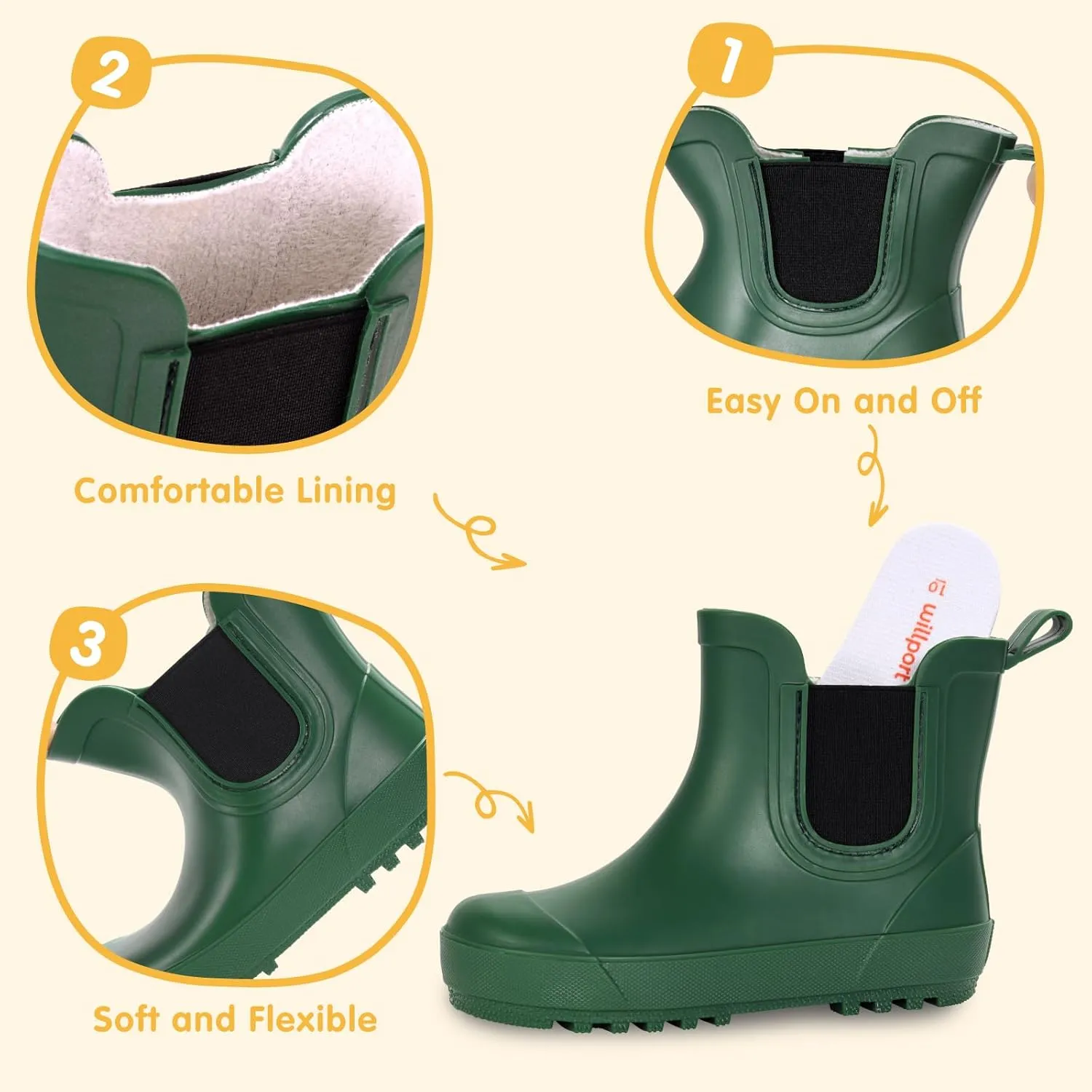 Toddler Rain Boots,Waterproof kids Chelsea Rain Boots for Boys and Girls