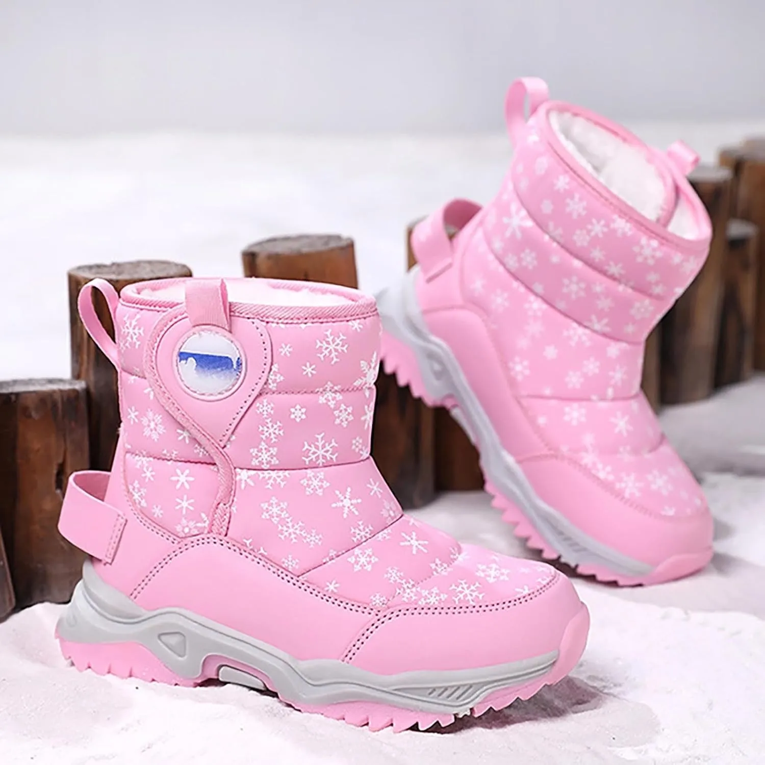Unisex Boys Girls High-Top Snow Boots Kids Winter Warm Faux  Lined Outdoor Sport Shoes Non Slip Kids Holly Boots