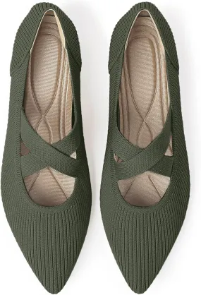Women's Flats Shoes Pointed Toe Knit Washable Comfortable Dressy Mary Jane Ballet Flat with Strap