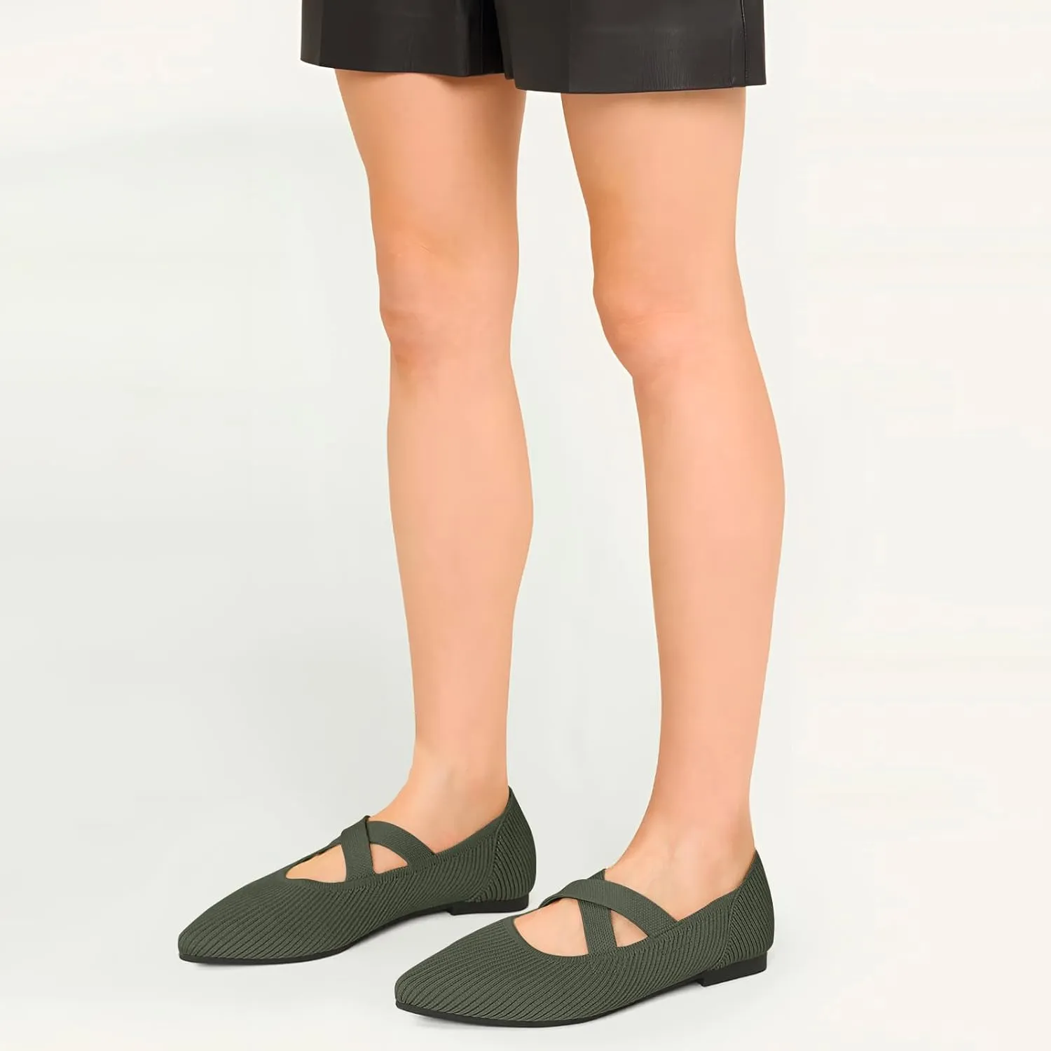 Women's Flats Shoes Pointed Toe Knit Washable Comfortable Dressy Mary Jane Ballet Flat with Strap