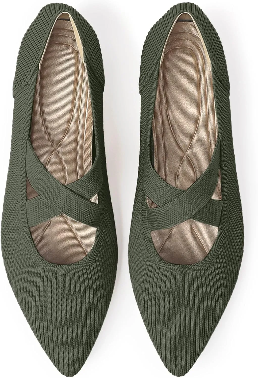 Women's Flats Shoes Pointed Toe Knit Washable Comfortable Dressy Mary Jane Ballet Flat with Strap