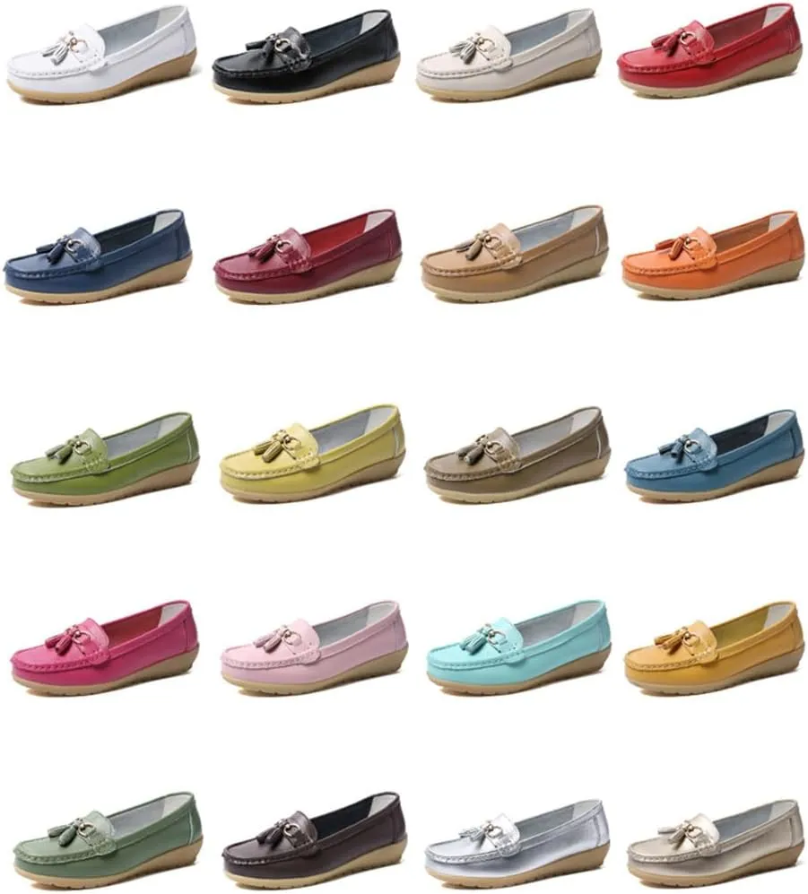 Women's Loafers Slip On Moccasins Casual Round Toe Soft Leather Lightweight Flats Driving Shoes Comfort Walking Shoes