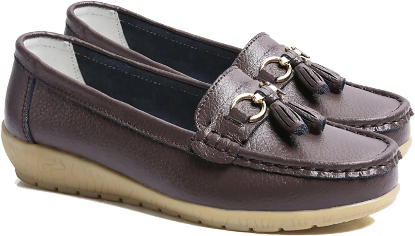 Women's Loafers Slip On Moccasins Casual Round Toe Soft Leather Lightweight Flats Driving Shoes Comfort Walking Shoes